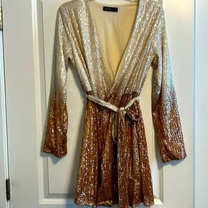 Vici gold more sequin mini wrap dress